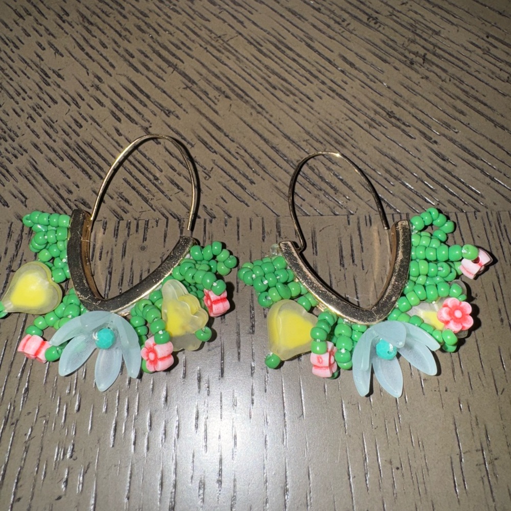 Green and Yellow Tropical Hoop Earrings